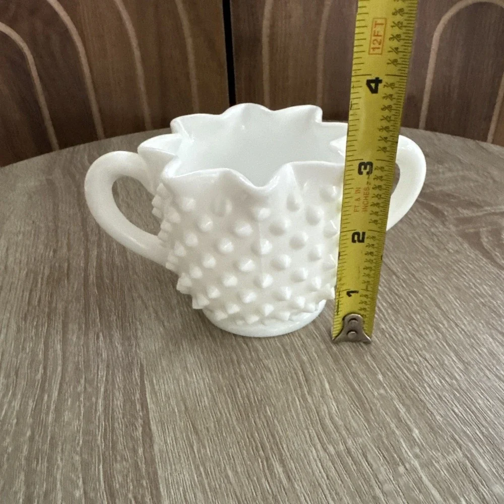 Vintage FENTON Hobnail Milk Glass Star-Shaped Open Sugar Bowl